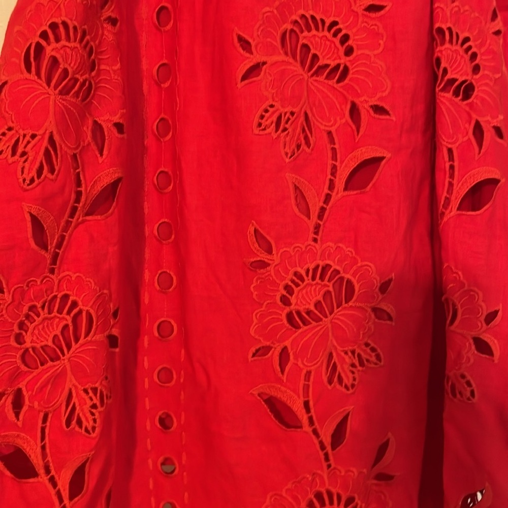 New Farm Rio Porcelain Garden Red Linen Midi Dress size Small - Picture 9 of 17